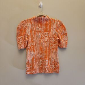MAEVE Anthropologie Bosca Sweater Tee Orange Funky Wood Grain Puff Sleeve XS